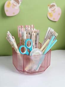 Rotating Storage Tube, 1 Cosmetics Display Box, 360 ° Rotating Makeup Brush Holder, Transparent Cosmetics Lip Gloss Storage Box, With 5 Slots Circular Turntable Storage Tray, Suitable For Dressing Table, Bathroom Counter Storage, Clear Storage