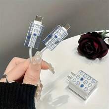 三合一蓝色爱心熊图案 18W/20W 充电器套装，兼容 - 透明 TPU 线缆保护壳，完美礼物