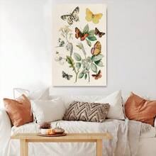 1pc Framed Canvas Poster Vintage Butterfly Wall Art Canvas Paintings Ideal Gift For Bedroom Living Room Corridor Wall Art Wall Decor Room Decoration Ready To Hang - 卡其色 - 查看 5