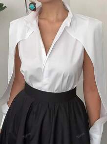Women's Solid Color Split Hem Single-Breasted Long Sleeve Casual Shirt