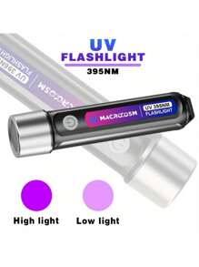395nm UV LED 手电筒，USB 可充电，便携式紫外线灯，用于酒店检查/尿液检测/凝胶指甲固化/露营/钓鱼，配有锂电池，电池容量 1200mAh
