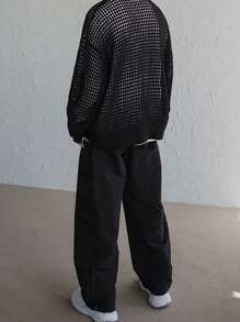 Men's American Vintage Hollow-Out Pattern Sweater, Unisex Casual Loose Retro Knitted Top