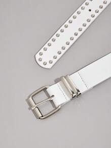 1 件朋克金属牛仔腰带，PU 皮革女士腰带，夏季、秋季、万圣节 - 白色 - 查看 3