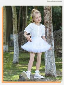 Spódnica tiulowa w kształcie tortu dla młodej dziewczyny - Biały - Zobacz 2