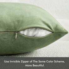 鼠尾草绿色枕套，装饰天鹅绒抱枕套，适用于现代软沙发、农舍家居装饰，适合春季、客厅和卧室 - 綠色 - 查看 4