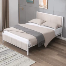 Queen/King Size Bed Frame, Linen Upholstered Platform Bed Bedroom, Bed Frame With Channel Tufted Headboard, No Box Spring Needed - 米色 - 查看 1