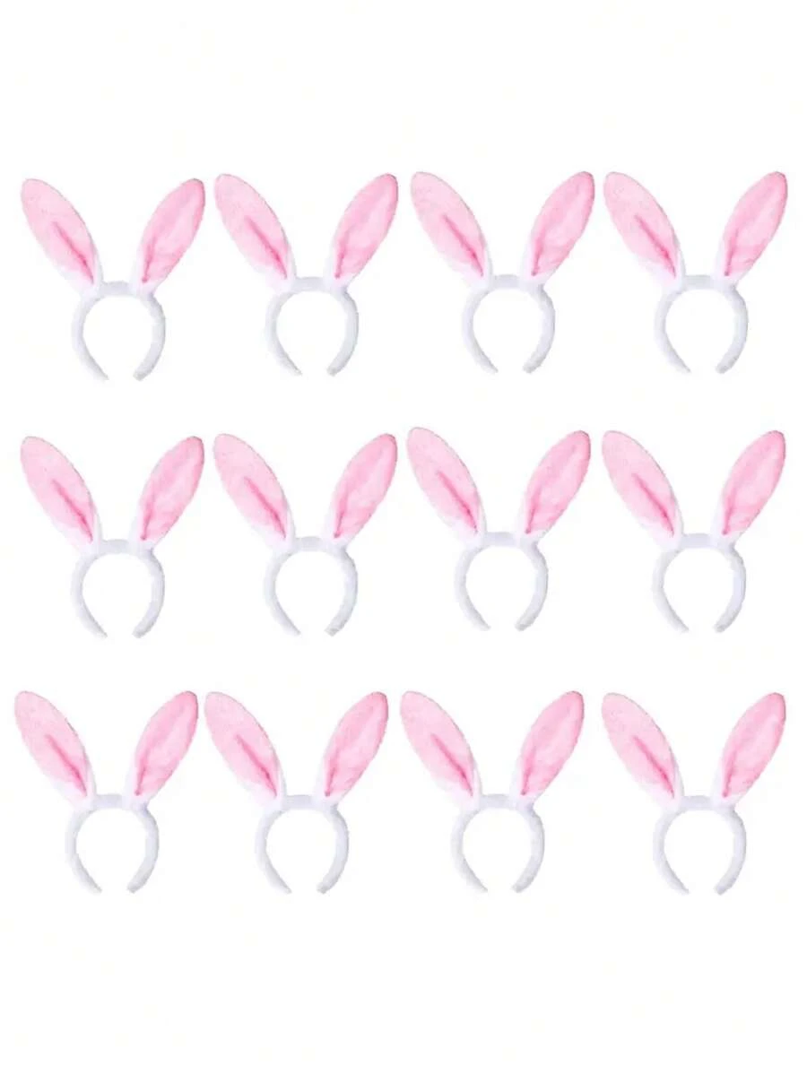 Set de 1/3/5 diademas suaves color rosa con orejas de conejo tipo pompón para mujeres para celebraciones de Pascua y eventos con temática, diademas de celebración, vinchas, aros para el cabello