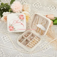 1pc Customizable Name Leather Jewelry Box,Mother's Day Gift, Personalized Birthday Flower Design, Versatile Storage Case For Bridesmaid Gift, Birthday, Valentine'S Day Present, Classic Style, Rectangular, Snap Closure, Plastic Interior, No Power Required, Jewelry Boxes