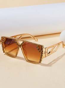 1pc/2pcs Women Fashion Sunglasses 2025 New Geometric Hollow Rhinestone Inlaid Design, Birthday Gift, & Christmas Product, Suitable For Sun Protection, Outdoor, Cycling, Stage Performance, Party & Gathering - Black and White - View 7