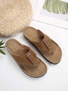 女士平底凉鞋，新款时尚舒适休闲一脚蹬人字凉鞋，加大码，轻便，沙滩，露趾