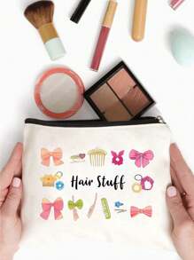 趣味化妆化妆包拉链袋，字母印花帆布化妆旅行包盥洗包多功能袋，送给朋友的礼物，送给女性妈妈朋友姐妹的礼物，化妆包，带拉链的化妆旅行包，旅行盥洗用品收纳袋，钱包铅笔袋，学校铅笔盒，文具袋，女性礼物 - 彩色 - 查看 4