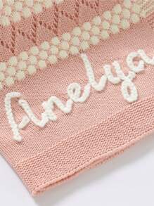 1pc Customizable Name Embroidered Handmade Knit Baby Blanket, Casual Minimalist Cozy Infant Swaddle Stroller Blanket, All Season,Multi-Functional,Ornamental,Letter,Stylish,Modern,Colorful,Cute,Adorable,Casual,Custom,Personalised,Unique,Customized,Ideal Gifts For Him,Ideal Gifts For Her,Son,Daughter