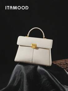 ITAMOOD 极简主义复古奢华正品 Togo 头层卵石纹牛皮优雅设计师灵感手袋和顶部手柄手提包，轻便商务休闲翻盖单肩包和腋下包和腋下钱包，百搭可调节斜挎包和单肩包和挎包，适合少女 - 米色 - 查看 5