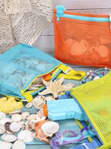 Sac de plage en maille, sac de collection de coquillages avec fermeture éclair et bandoulière réglable, sac fourre-tout de plage mignon, parfait pour collecter des coquillages, des jouets de plage et des accessoires de natation, sac de rangement pour jouets, indispensable pour les croisières et le camping, cadeau pour les garçons et les filles (sac uniquement, sans jouets inclus), sac de plage, kawaii - Multicolore - Voir 9