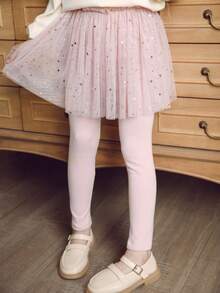 Girls' Lace Tulle Skirt Leggings, Korean Glitter Star Children Skort, Spring & Autumn