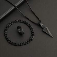 3pcs Punk Rock Hiphop Party Accessories Arrow Necklace, Bracelet And Ring Set For Men