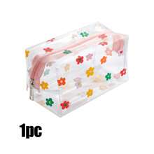 3 piezas Bolsa de maquillaje floral linda e impermeable, estuche de tocador floral refrescante de verano para organización de cosméticos, almacenamiento de útiles escolares, accesorios de baño, bolsa con cremallera con estampado de margaritas, organizador de baño de viaje portátil para mujeres