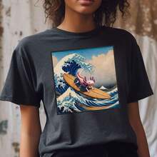 Camiseta 100% algodón con diseño de la Gran Ola japonesa, axolotl salader, estilo Harajuku, axolotlos anfibios, camiseta con diseño de axolotl como regalo, camiseta animal, camiseta salader, ropa de verano suave y versátil para mujer con estampado de moda, cuello redondo, manga corta, cómoda y transpirable para uso diario - Negro - Ver 1