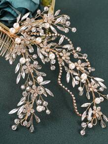 1pc Crystal Hair Comb, Handmade Woven Rhinestone Bridal Hair Accessories