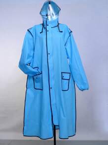 1pc Elongated Adult Waterproof Motorcycle Rain Poncho With Face Mask Summer Cooling, Beach, Travel Insulation, Galentines, Puppy, Carnival