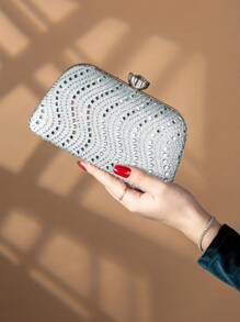 Bolso de noche con forma de caja para mujer, brillante, deslumbrante y encantador, con brillantes, unicolor y elegante, perfecto para fiestas, novias, estudiantes universitarias, con cadena de metal desmontable, ideal para bailes de graduación, banquetes, fiestas, bodas, fiestas festivas, el mejor regalo para tu pareja.