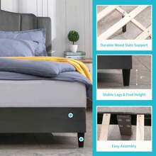 Modern Platform Bed Frame With Adjustable Upholstered Headboard Covered In Dutch Velvet, Wood Slat Supported, No Box Spring Needed