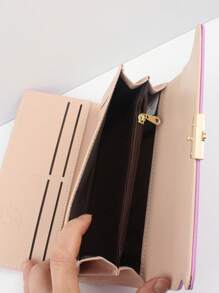 女士长款纯色按扣双折钱包 多功能大容量手提包 适合商务会议日常生活 圣诞节和情人节礼物 返校女孩礼物钱包 钱包 长款钱包 - 紫色 - 查看 4