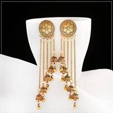 2 件复古雕刻圆形长流苏铃铛耳环，适合女士日常佩戴 - 復古風 - 查看 6