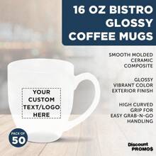 Custom Large Coffee Cups 16 Oz. Set Of 50, Personalized Bulk Pack - Perfect For Tea, Espresso, Cappuccino, Hot Cocoa - White - Nhiều màu - Xem 3