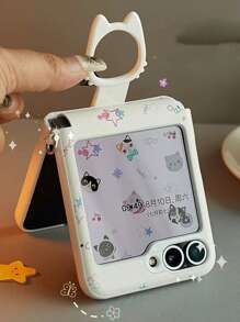 1pc Foldable Cat Ring Phone Case, Compatible With Samsung Z Flip6/Z Flip5/Z Flip4