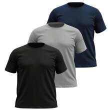 Kit 03 Men's Plus Size Basic Plain T-Shirt 100% Cotton Short Sleeve - Blue - View 1