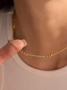 TONSI 1 chiếc vòng cổ trang trí hạt bằng thép không gỉ, vòng cổ choker nhiều lớp dành cho nữ. - Dây chuyền thép - Xem 1