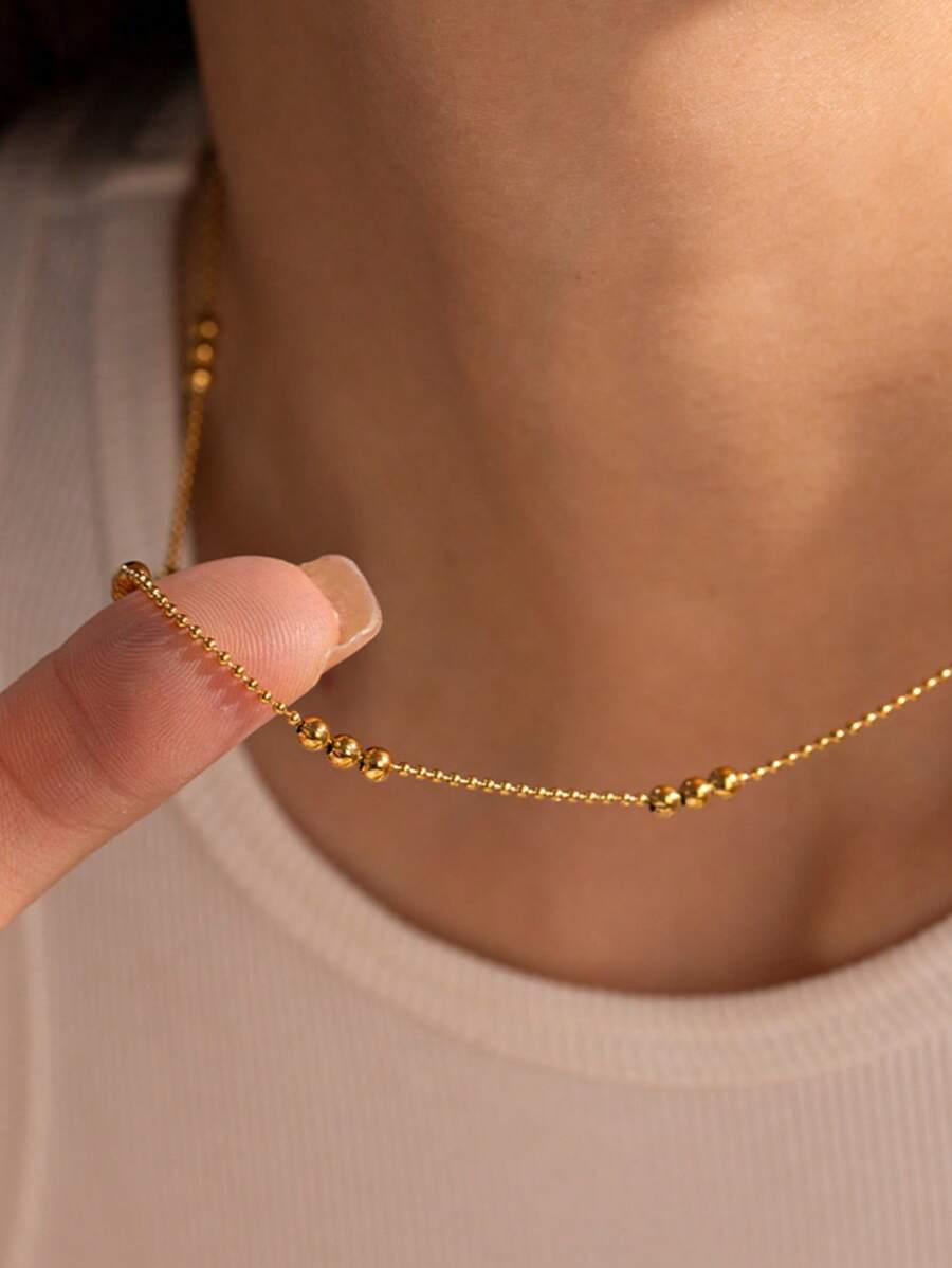 TONSI 1 chiếc vòng cổ trang trí hạt bằng thép không gỉ, vòng cổ choker nhiều lớp dành cho nữ. - Dây chuyền thép - Xem 1