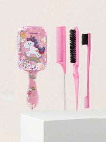 6pcs Brushes, (6.8oz /200ml) Continuous Fine Mist Spray Bottle, Unicorn Cartoon Brush, Adult And Girl Brush, Mousetail Edge Brush, Barbershop, Hairdresser's Brush Set