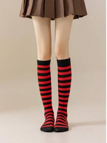 一双/包女士透气吸汗彩色条纹长袜，适合春、秋、冬季穿着，最受欢迎的动漫角色扮演长袜，Y2K风格，舒适保暖 - 彩色 - 查看 16
