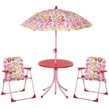 Outsunny Kids Outdoor Bistro Table And Chair Set Butterfly Pattern Garden Patio Backyard With Removable & Height Adjustable Parasol - Pink - View 2