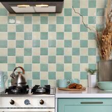 5/15pcs 10.5 Inch * 10.5 Inch 3d Checkerboard Grid Shape Drip Adhesive Self Adhesive Wall Sticker, Kitchen Tile Self Adhesive Backsplash, Waterproof Oil And Splash Resistant Suitable For Kitchen, Bathroom, Wall Home Improvement Decoration Multi-Color Available! - Mint Green - View 4