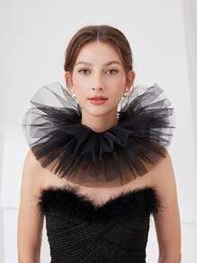 1pc Exaggerated Puff Ruffled Detachable Mesh Fake Collar For Women