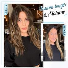 Clip In Hair Extensions, 14inch Short Wavy Curly Clip In Hair Extensions For Women 4Pcs Synthetic Beach Wavy Hair Extensions Invisible Lace Weft Hairpiece For Women - Golden Chestnut with Highlights - 查看 3