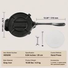 Tortilla Press 10 Inch Tortilla And Roti Maker Cast Iron Heavy Duty Tortilladora Press Pre-Seasoned Pataconera Maker With 100 Pcs Parchment Paper Dough Maker For Flour Tortilla Tawa Silver