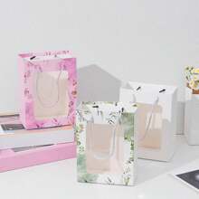 2 件透明展示窗手提袋、节日派对鲜花礼品包装袋、贸易展礼品袋、带开窗的毛绒娃娃礼品袋