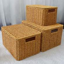 1 pièce Panier de rangement style rotin, boîte de rangement pour la maison pour l'organisation des vêtements, le salon, la chambre à coucher, la décoration de la cuisine et le rangement des collations, jouets etc.