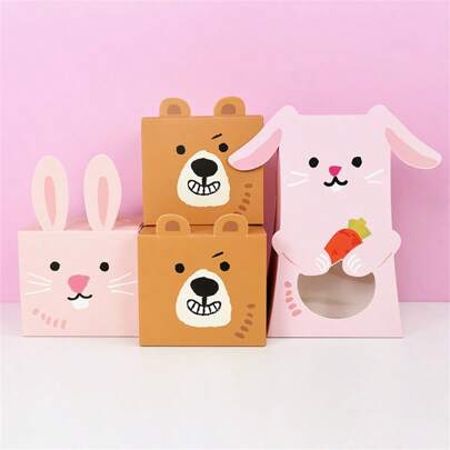5pcs Easter Paper Gift Box Cute Bear Rabbit Candy Cookie Packaging Box Happy Easter Decor Gender Reveal Birthday Party Favors