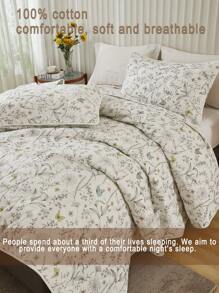 3pcs Floral Print Cotton Bedding Set (1 Quilt Cover + 2 Pillowcases, No Filler), Lightweight, Breathable, Soft, Microfiber, Skin-Friendly, Suitable For Bedroom, All Seasons