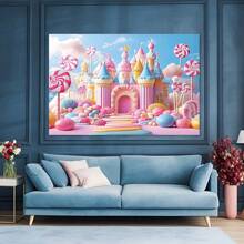 Candy Land Lollipop & Rainbow Castle 3D Tło Tkanina - Kolorowe Poliestrowe Tło Fotograficzne Na Imprezy Na Zewnątrz, Łatwe Do Wiszenia Dekoracje, Wykwintne