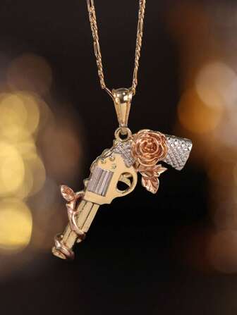 1pc New Copper Alloy Necklace With A Hip-Hop Gun Pendant Charm Rose Gold Vintage Pendant For Women