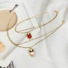 1pc Crystal Owl Dual Color Pendant Dual Layer Anklet, Women Beach Foot Jewelry - Multicolor - View 1