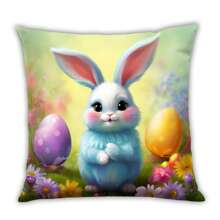 4 件复活节兔子和花卉印花毛绒枕套，可爱卡通兔子装饰靠垫套，适用于沙发、卧室、家居、汽车，不含枕芯