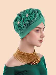 1pc Solid Color Party Polyester(Polyester) Pearl Solid Color Rhinestone Hat, Suitable For Daily Life, Home, Wedding, All Seasons