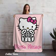 1pc Personalized  Fleece Blanket, Cute  Cartoon Pattern Soft & Warm Flannel Blanket, Comfortable And Suitable For Bed, Sofa, Chair, All Seasons - Pink - View 23